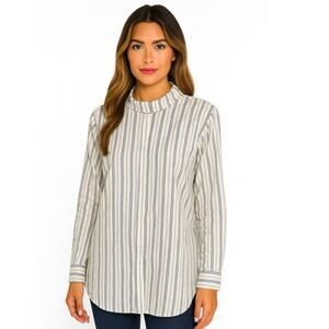 Burberry Vintage Striped Button Front Blouse in Navy & White – EUC Size 8
